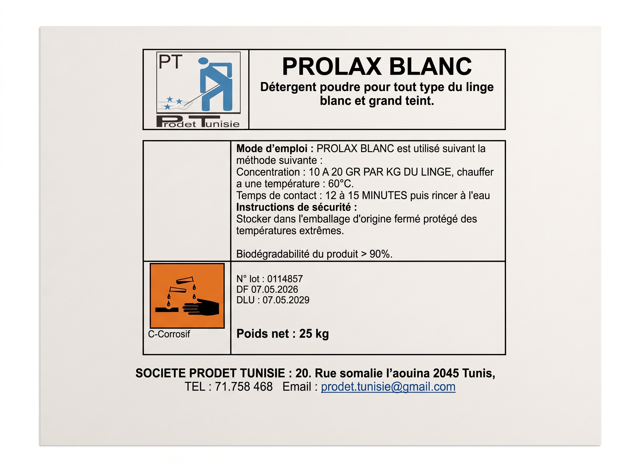 PROLAX BLANC SAC 25 KG